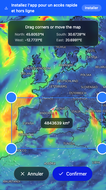 Zone ajustée avec coordonnées et superficie