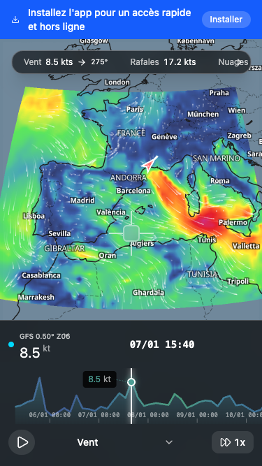 Carte avec données GRIB affichées