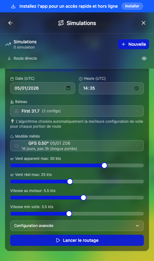 Configuration de la simulation